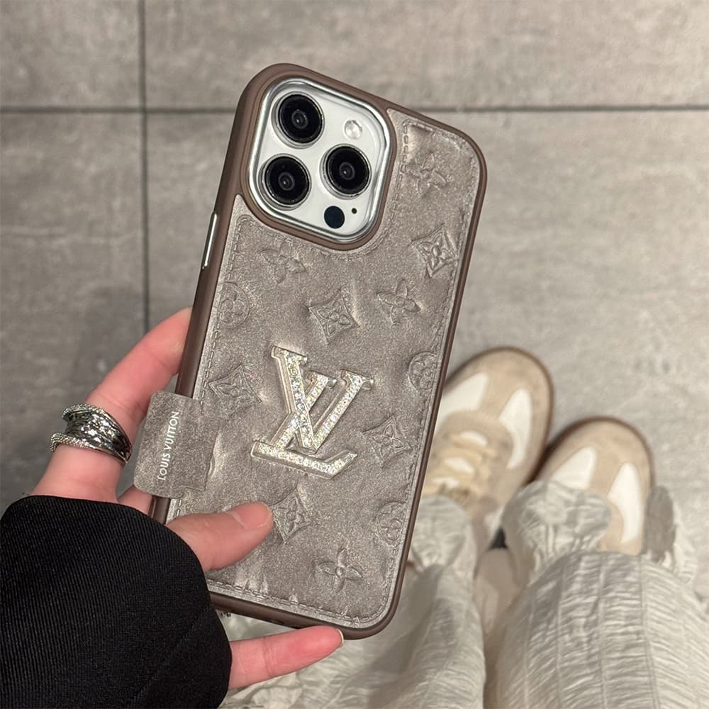 Louis Vuitton Crystal LV Logo & Velvet Monogram iPhone Case