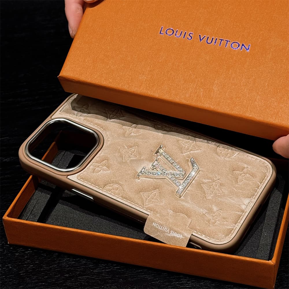Louis Vuitton Crystal LV Logo & Velvet Monogram iPhone Case