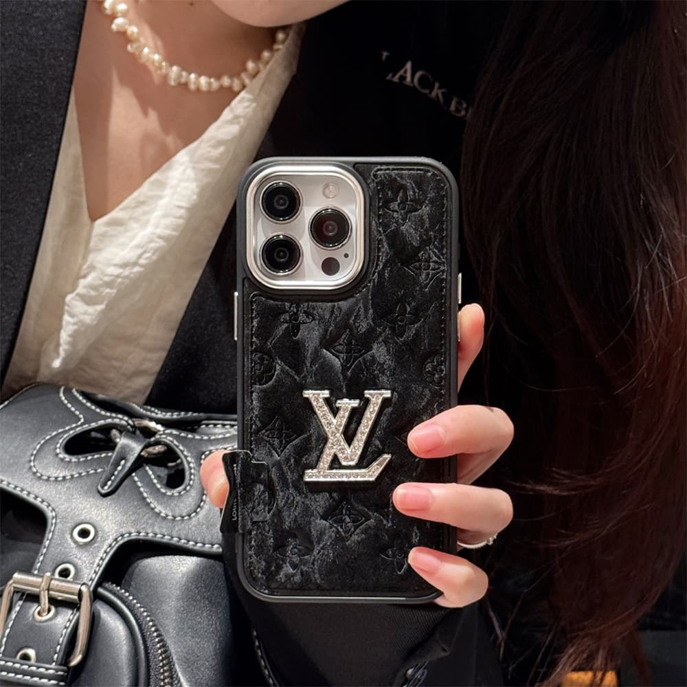 Louis Vuitton Crystal LV Logo & Velvet Monogram iPhone Case