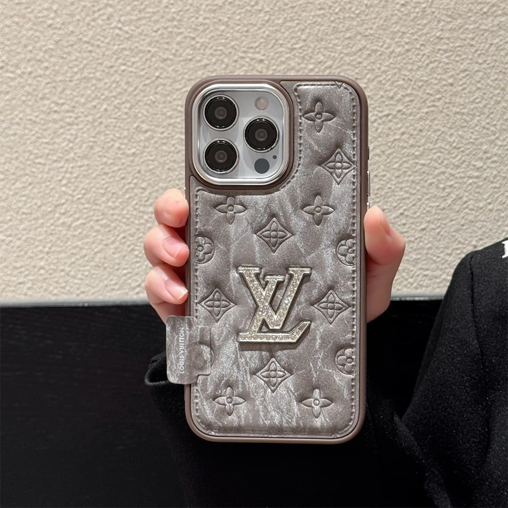 Louis Vuitton Crystal LV Logo & Velvet Monogram iPhone Case