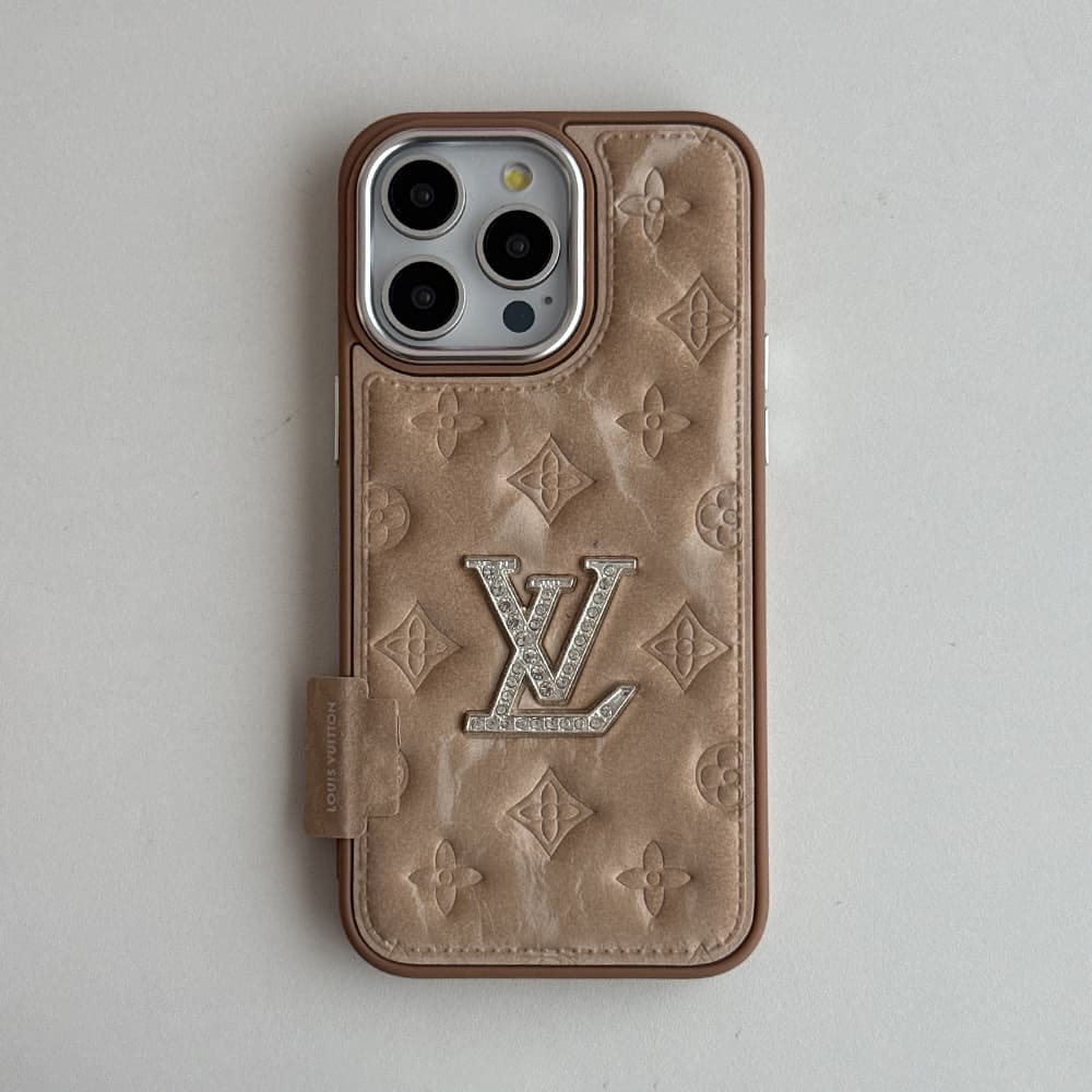 Louis Vuitton Crystal LV Logo & Velvet Monogram iPhone Case