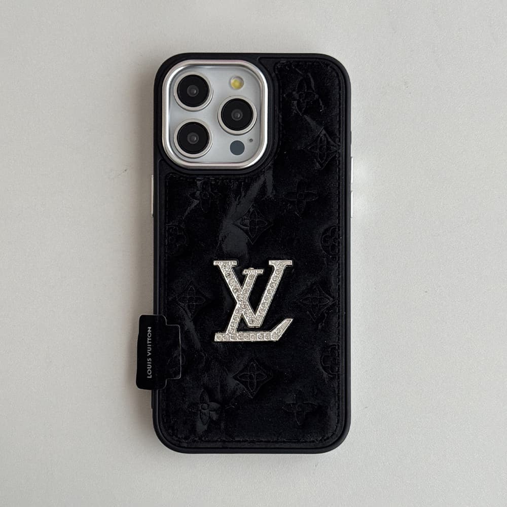 Louis Vuitton Crystal LV Logo & Velvet Monogram iPhone Case
