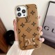 LV & Gucci Metal Logo & Leather Patches & Gold Frame iPhone Case