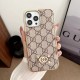 LV & Gucci Metal Logo & Leather Patches & Gold Frame iPhone Case