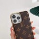 LV & Gucci Metal Logo & Leather Patches & Gold Frame iPhone Case