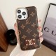 LV & Gucci Metal Logo & Leather Patches & Gold Frame iPhone Case