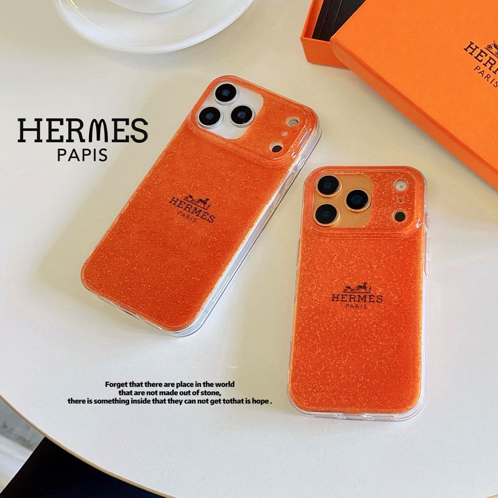 Hermès Glitter Design with Carriage Logo in Classic Orange iPhone Case