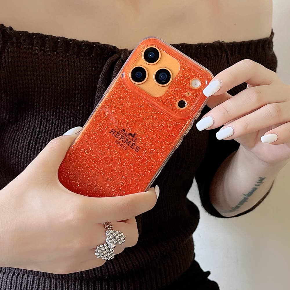 Hermès Glitter Design with Carriage Logo in Classic Orange iPhone Case
