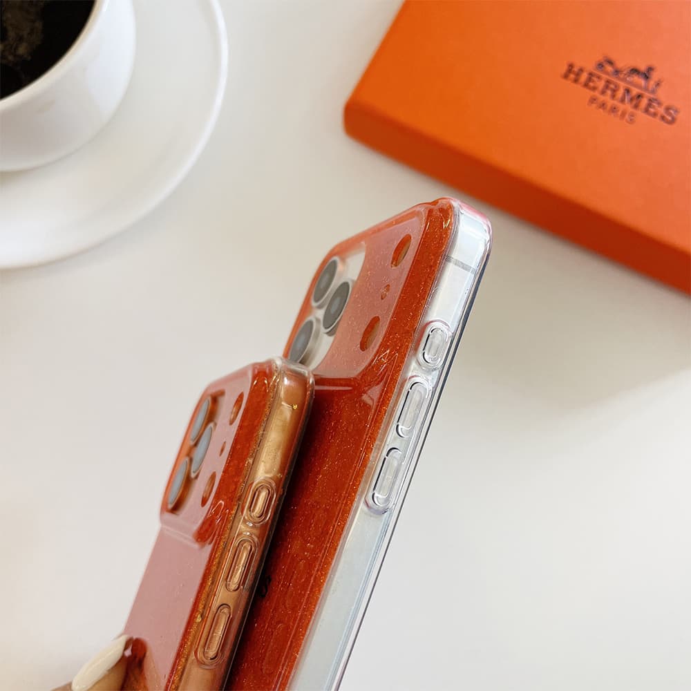 Hermès Glitter Design with Carriage Logo in Classic Orange iPhone Case