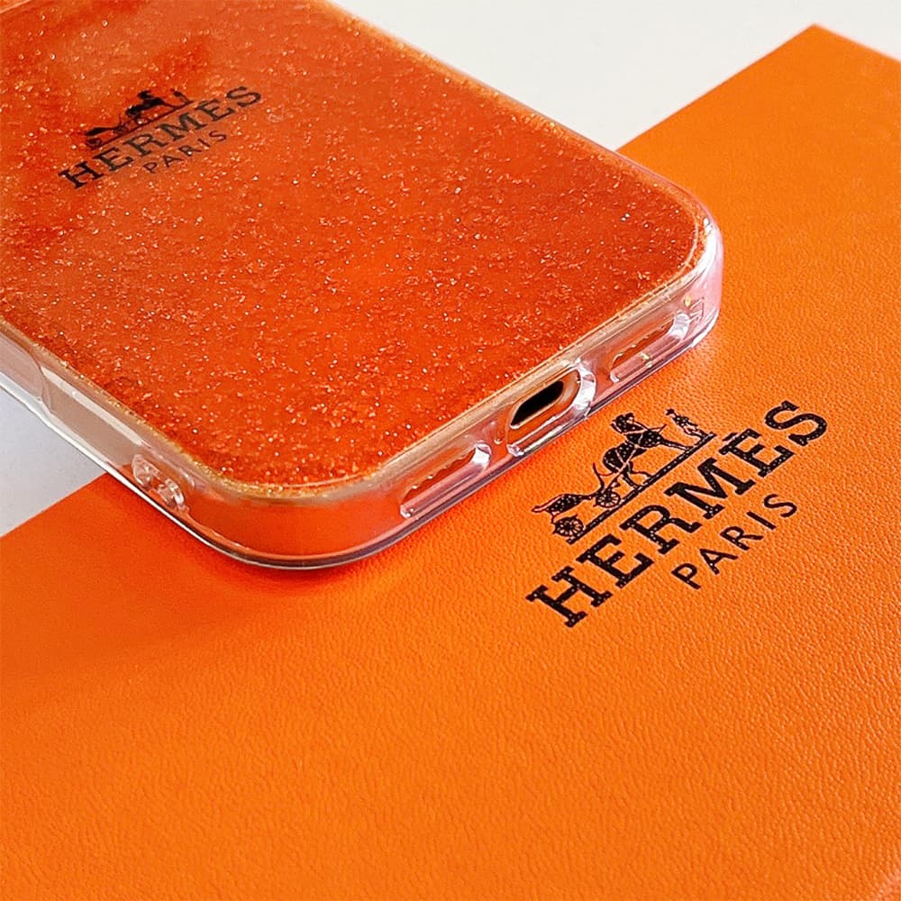 Hermès Glitter Design with Carriage Logo in Classic Orange iPhone Case