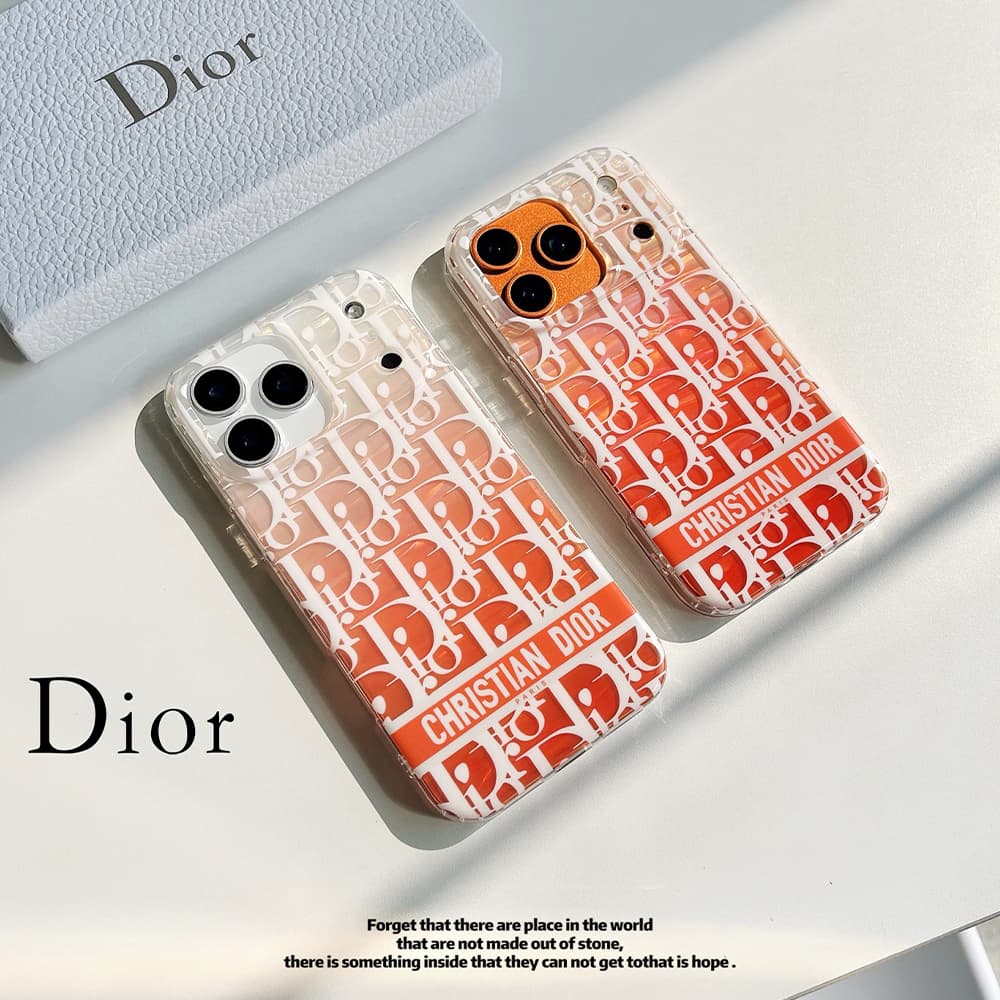 Dior Transparent Oblique Pattern with Orange White Design iPhone Case