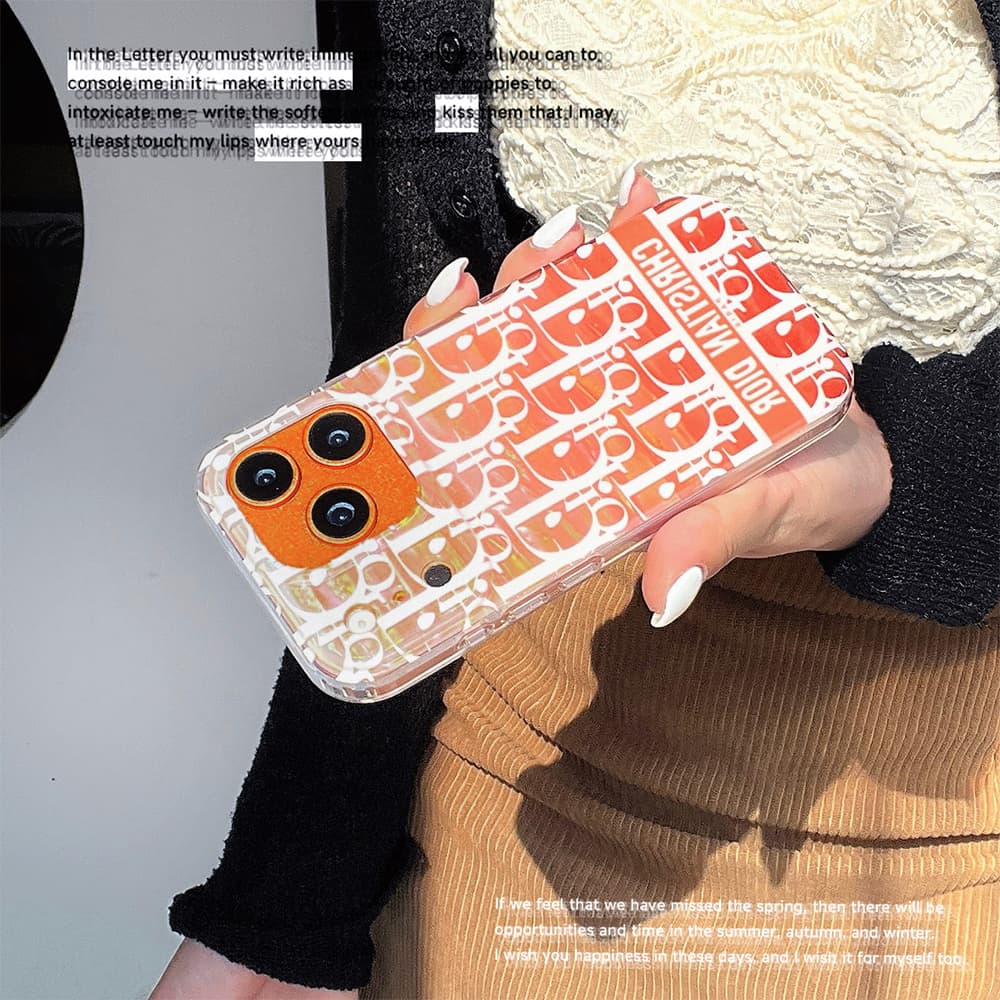 Dior Transparent Oblique Pattern with Orange White Design iPhone Case