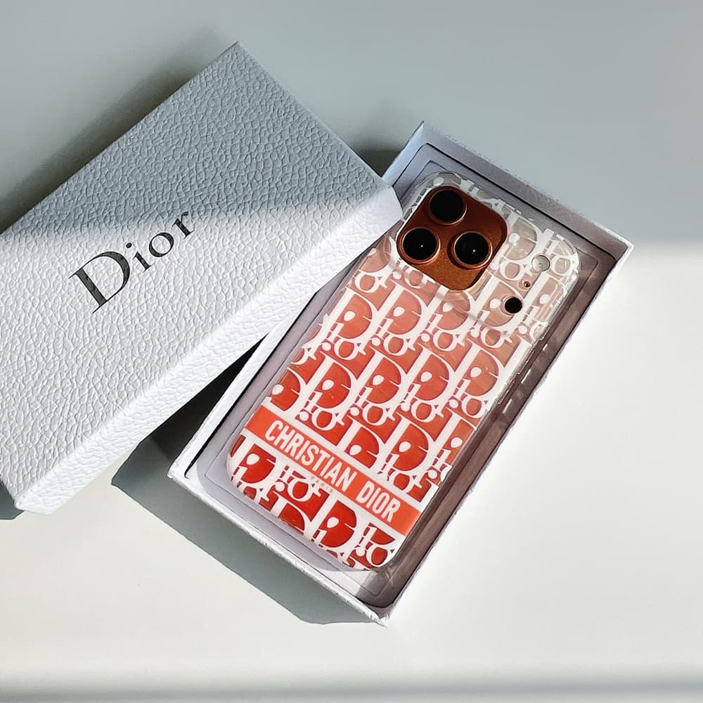Dior Transparent Oblique Pattern with Orange White Design iPhone Case