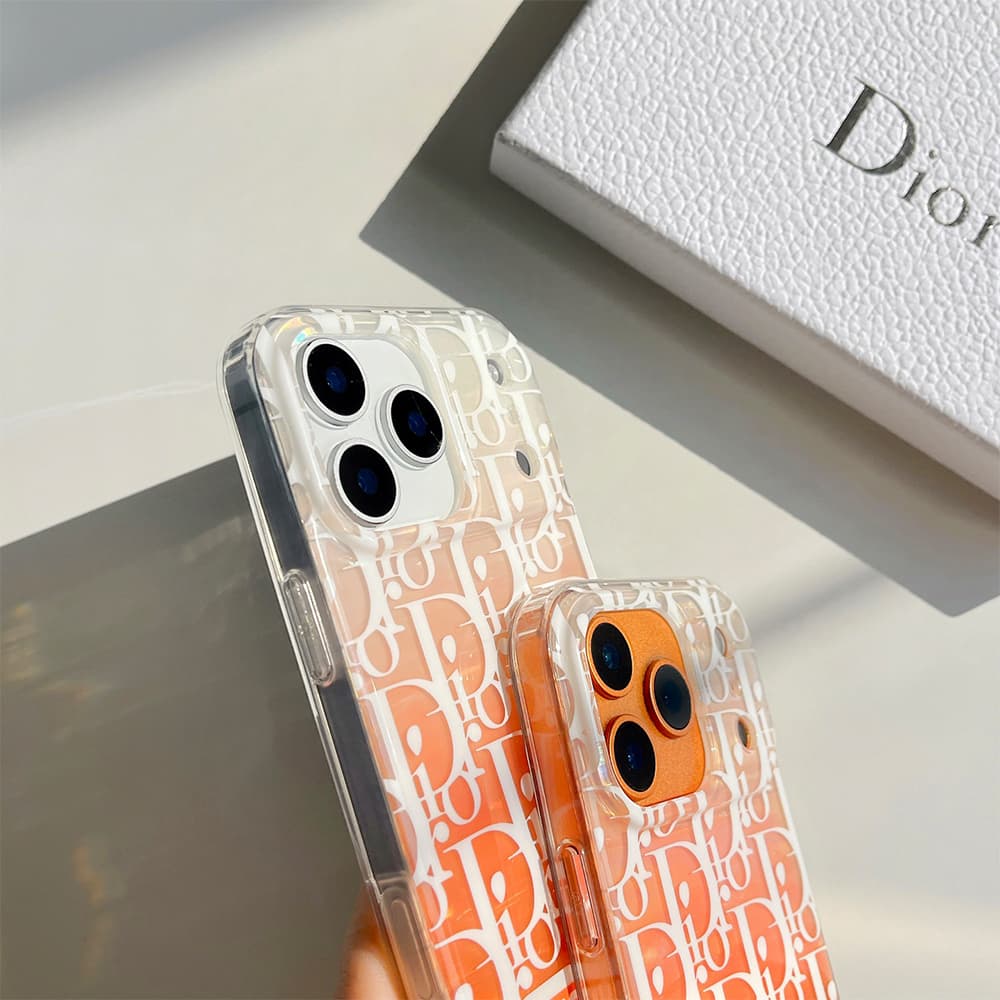 Dior Transparent Oblique Pattern with Orange White Design iPhone Case