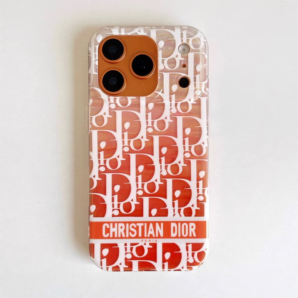 Dior Transparent Oblique Pattern with Orange White Design iPhone Case