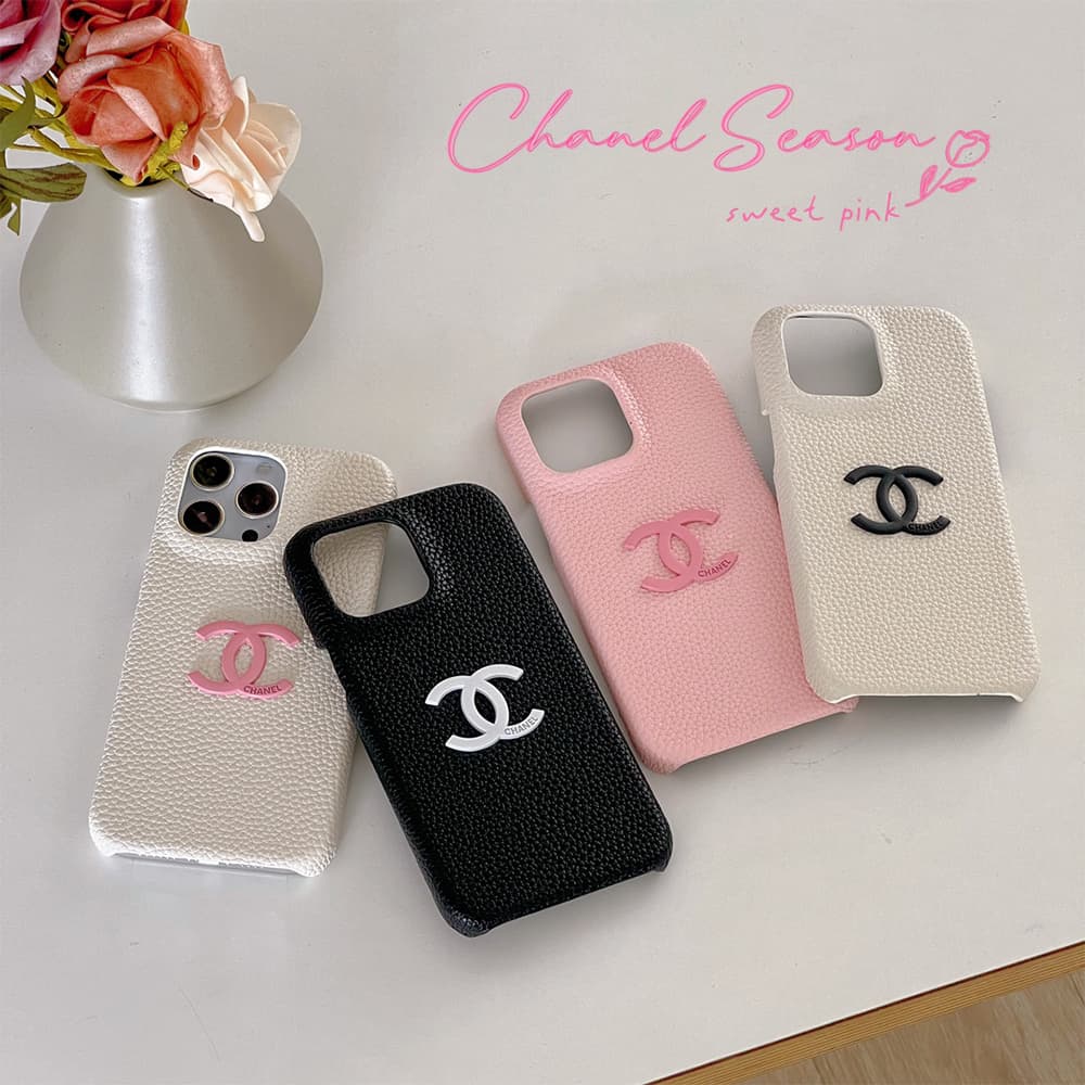 Chanel CC Logo & Pebbled Leather iPhone Case