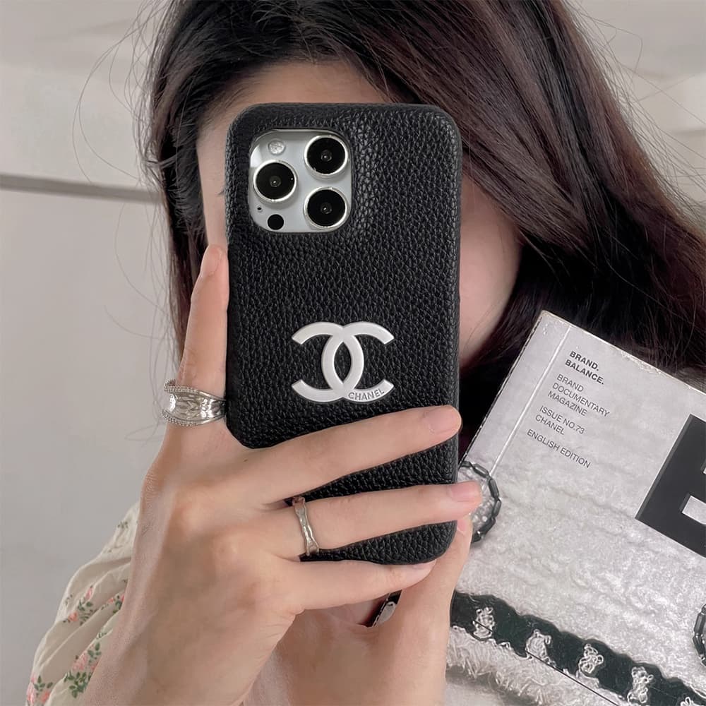 Chanel CC Logo & Pebbled Leather iPhone Case