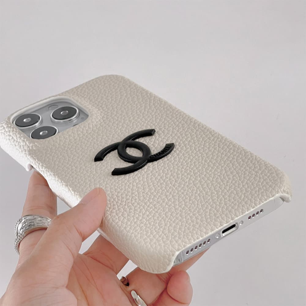 Chanel CC Logo & Pebbled Leather iPhone Case