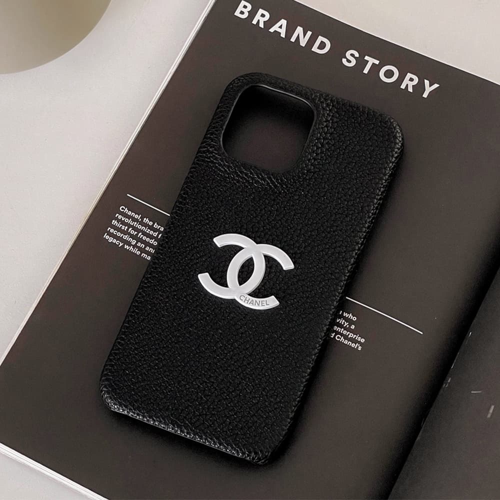 Chanel CC Logo & Pebbled Leather iPhone Case