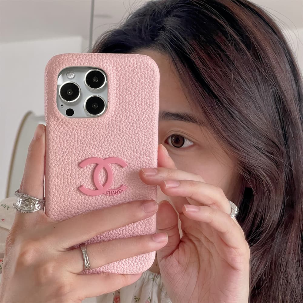 Chanel CC Logo & Pebbled Leather iPhone Case