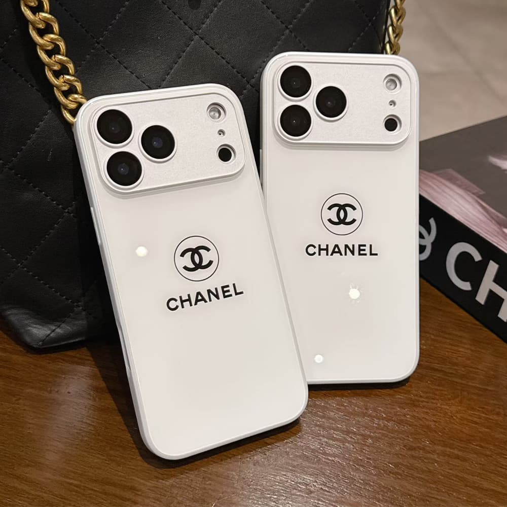 Chanel CC Logo with Camera Lens Protector in Classic White iPhone Case