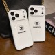 Chanel CC Logo with Camera Lens Protector in Classic White iPhone Case