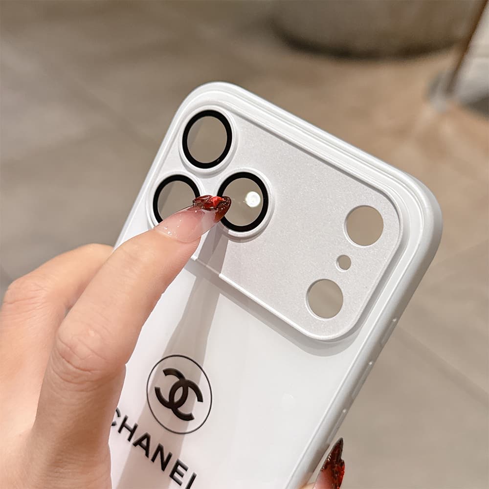 Chanel CC Logo with Camera Lens Protector in Classic White iPhone Case