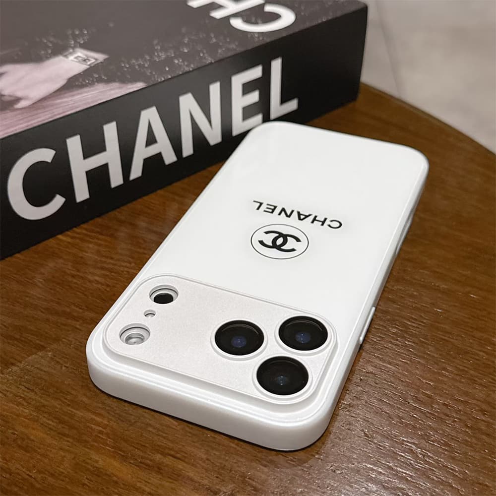 Chanel CC Logo with Camera Lens Protector in Classic White iPhone Case