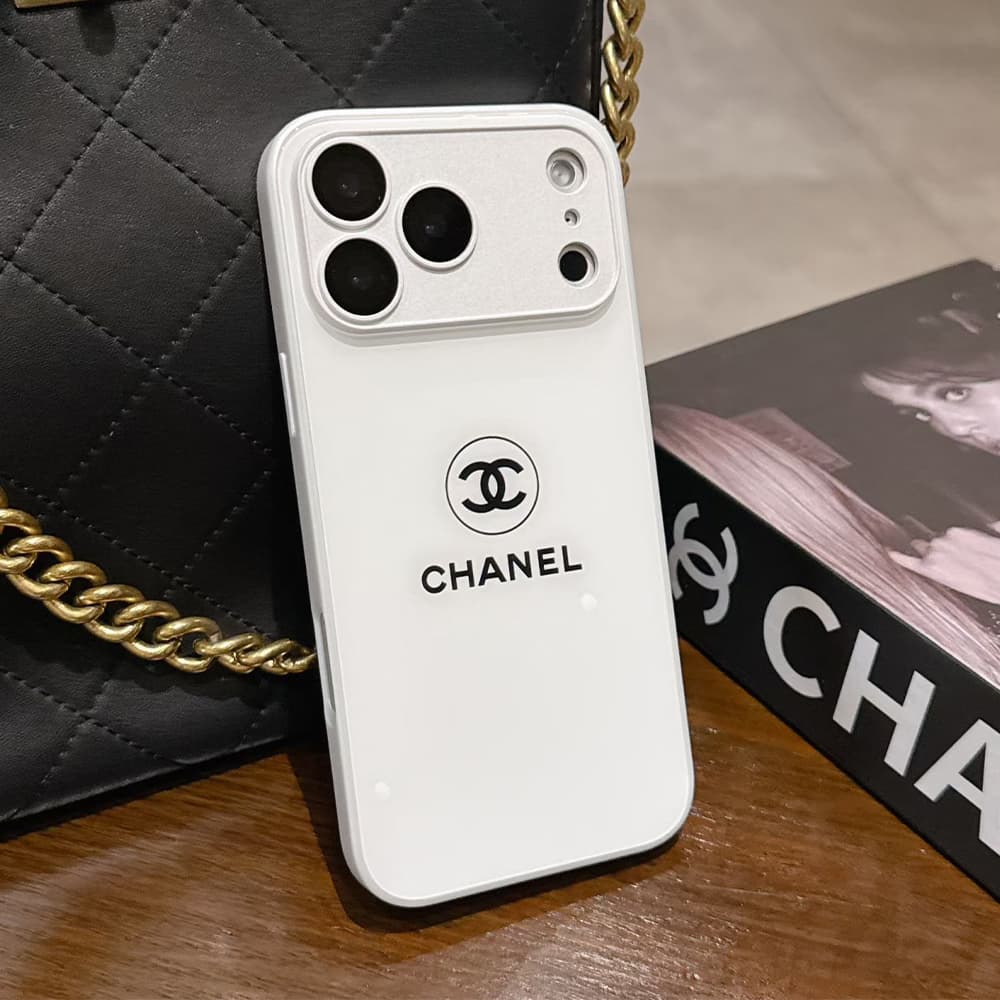 Chanel CC Logo with Camera Lens Protector in Classic White iPhone Case