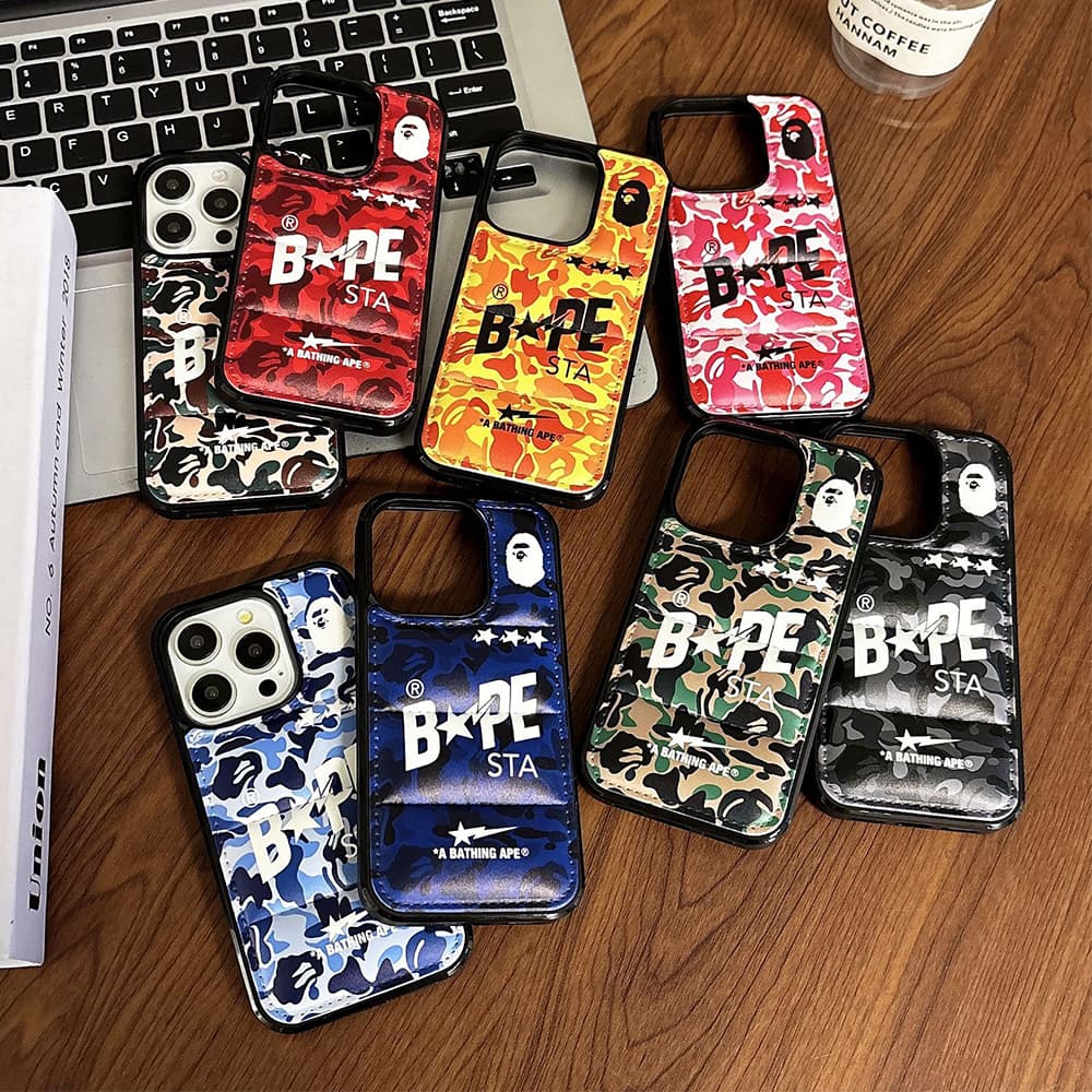 BAPE Camo Pattern with Ape Head Logo & Quilted Design iPhone Case