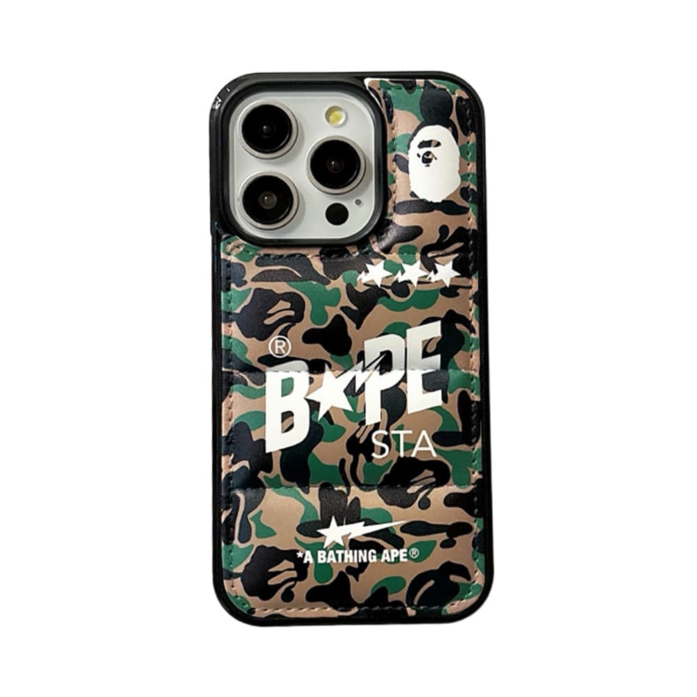 BAPE Camo Pattern with Ape Head Logo & Quilted Design iPhone Case
