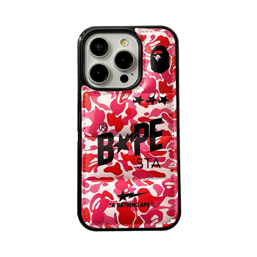 BAPE Camo Pattern with Ape Head Logo & Quilted Design iPhone Case