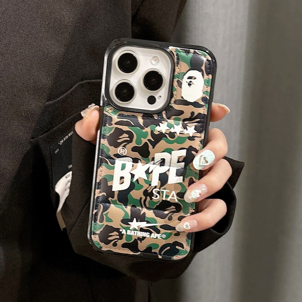 BAPE Camo Pattern with Ape Head Logo & Quilted Design iPhone Case