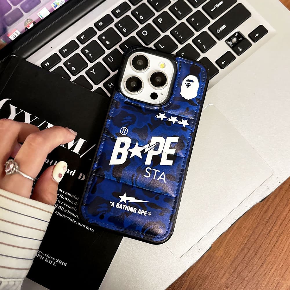 BAPE Camo Pattern with Ape Head Logo & Quilted Design iPhone Case