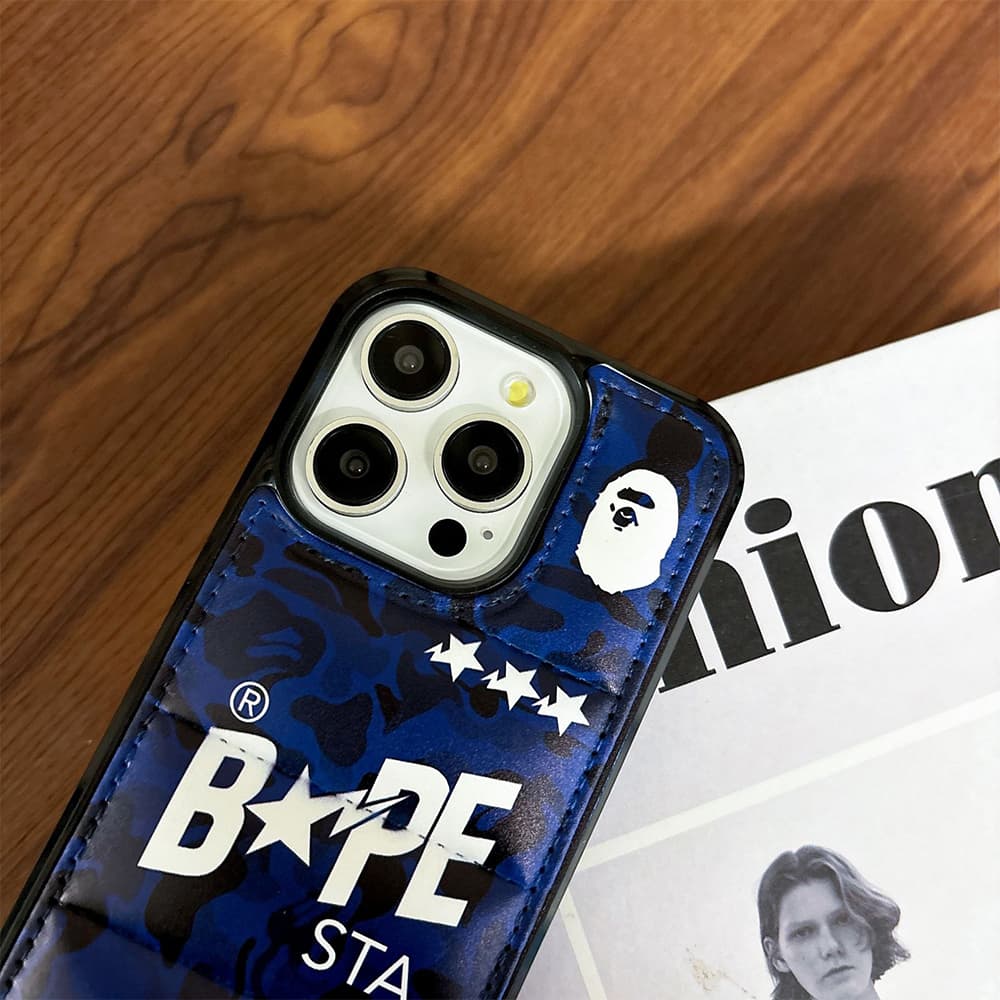 BAPE Camo Pattern with Ape Head Logo & Quilted Design iPhone Case