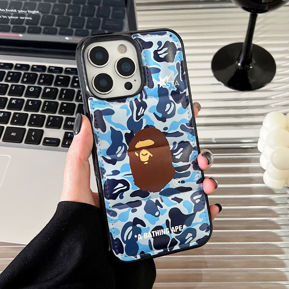 BAPE Camo & Quilted Design with Ape Head Logo iPhone Case