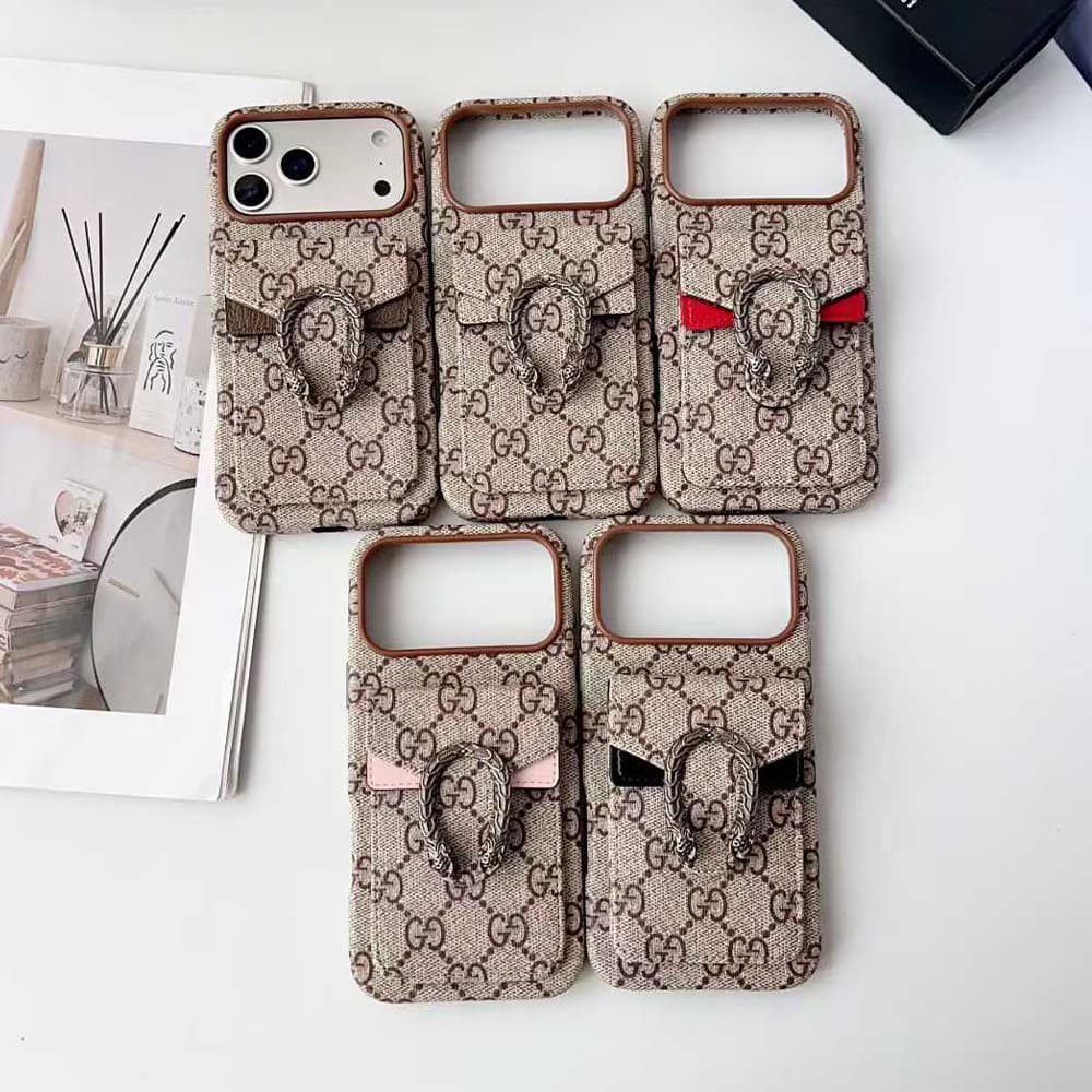 Gucci GG Monogram with Dionysus Tiger Head Buckle & Card Slot iPhone Case