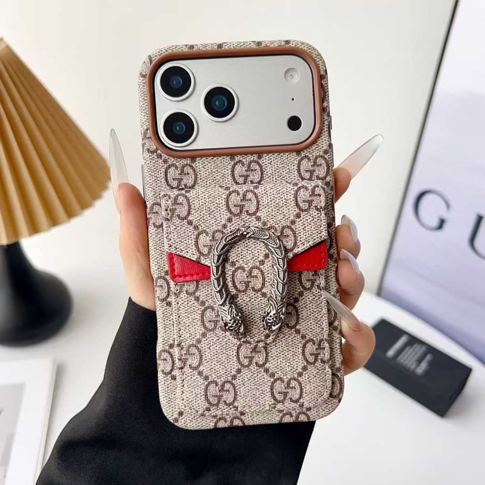 Gucci GG Monogram with Dionysus Tiger Head Buckle & Card Slot iPhone Case
