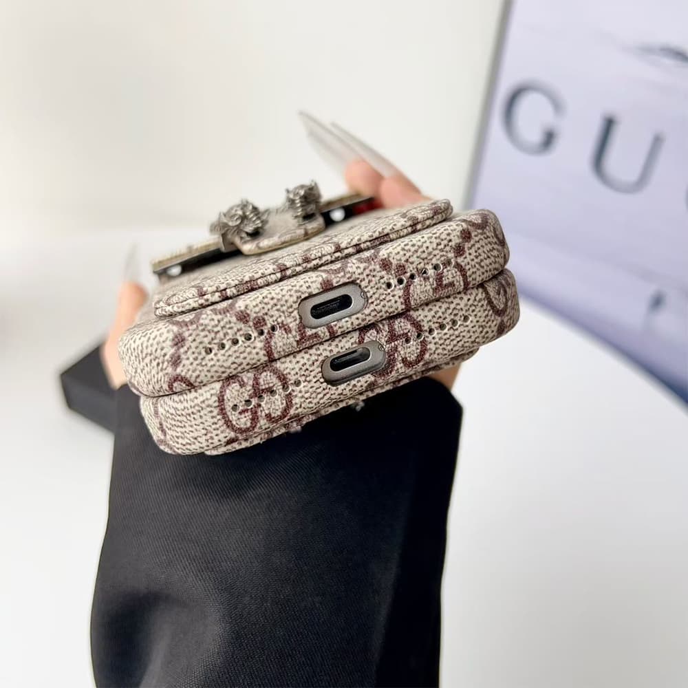 Gucci GG Monogram with Dionysus Tiger Head Buckle & Card Slot iPhone Case
