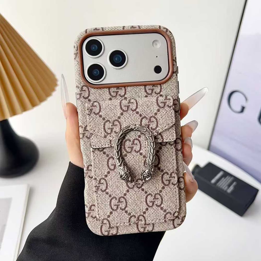 Gucci GG Monogram with Dionysus Tiger Head Buckle & Card Slot iPhone Case