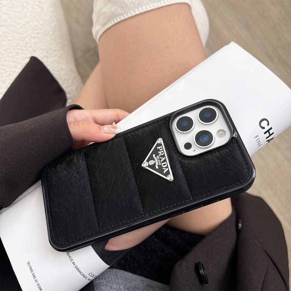 PRADA Triangle Logo with Faux Pony Hair iPhone Case