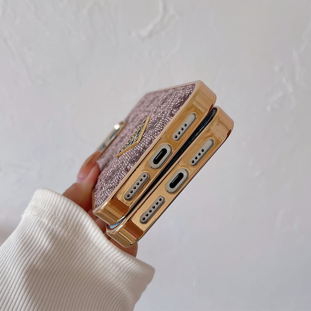 GUESS G-Monogram Pattern with Gold TPU Frame & Metal Logo iPhone Case