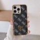 GUESS G-Monogram Pattern with Gold TPU Frame & Metal Logo iPhone Case