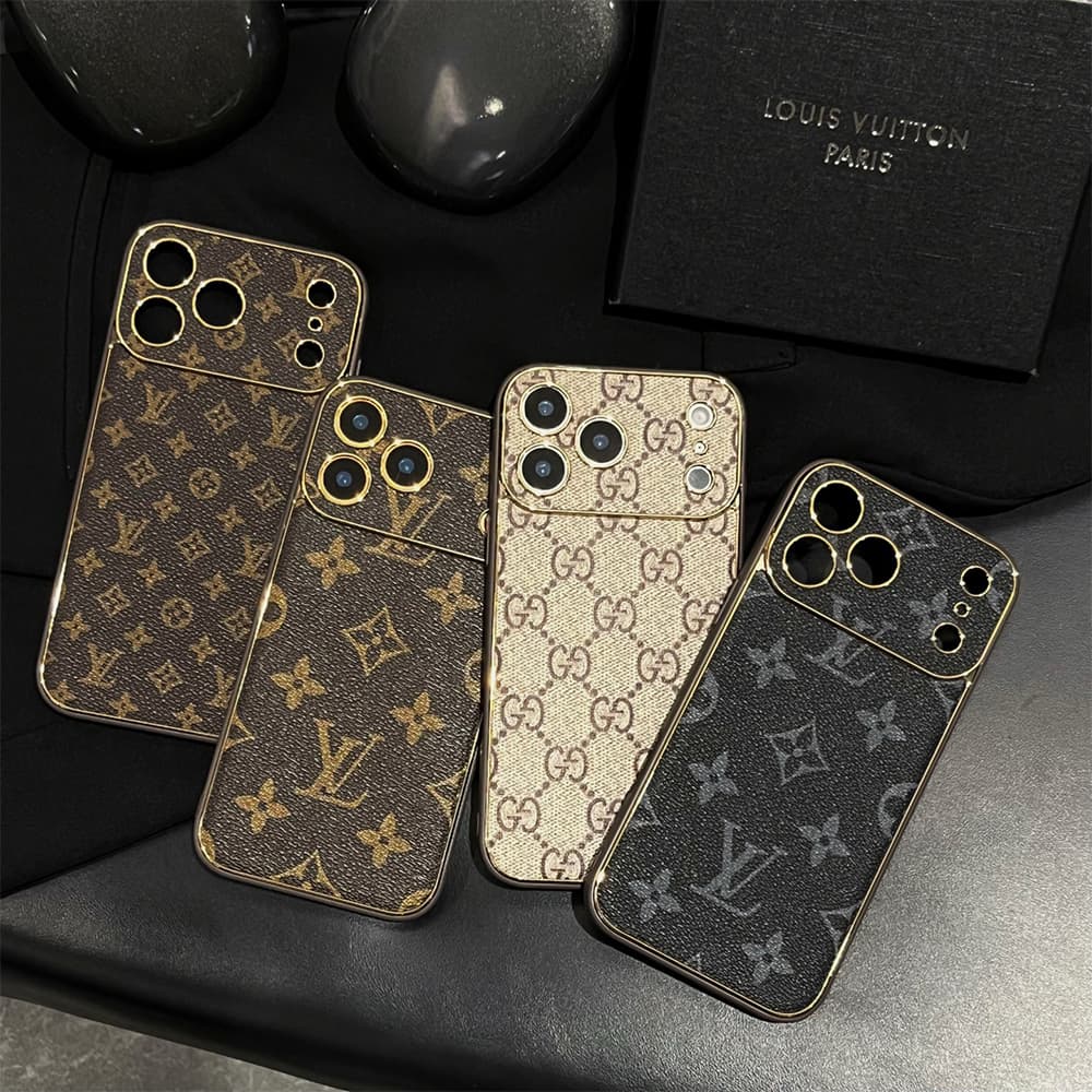 LV & Gucci Soft-Touch TPU Edges iPhone Case with Monogram Pattern