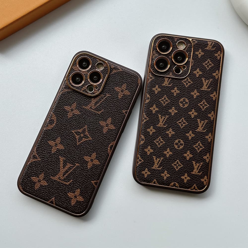 LV & Gucci Soft-Touch TPU Edges iPhone Case with Monogram Pattern