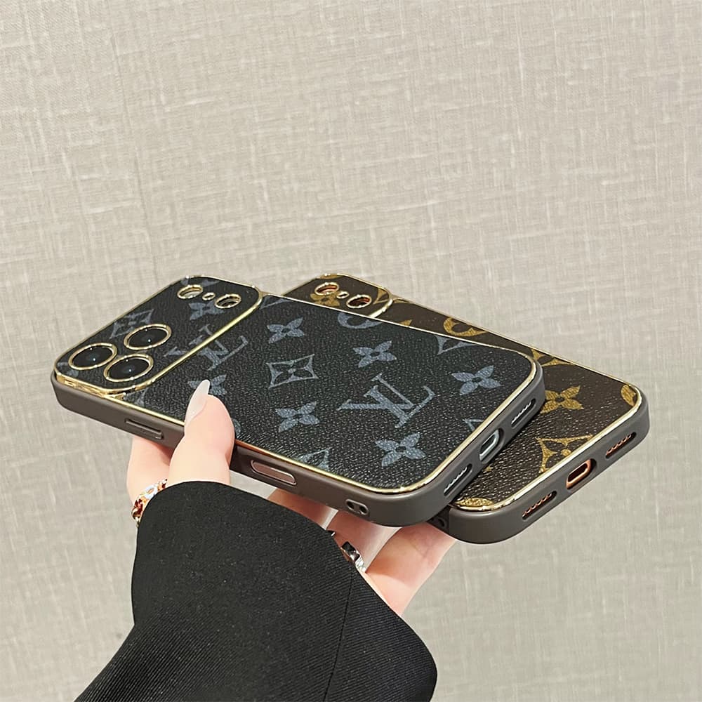 LV & Gucci Soft-Touch TPU Edges iPhone Case with Monogram Pattern