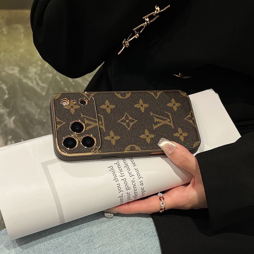 LV & Gucci Soft-Touch TPU Edges iPhone Case with Monogram Pattern