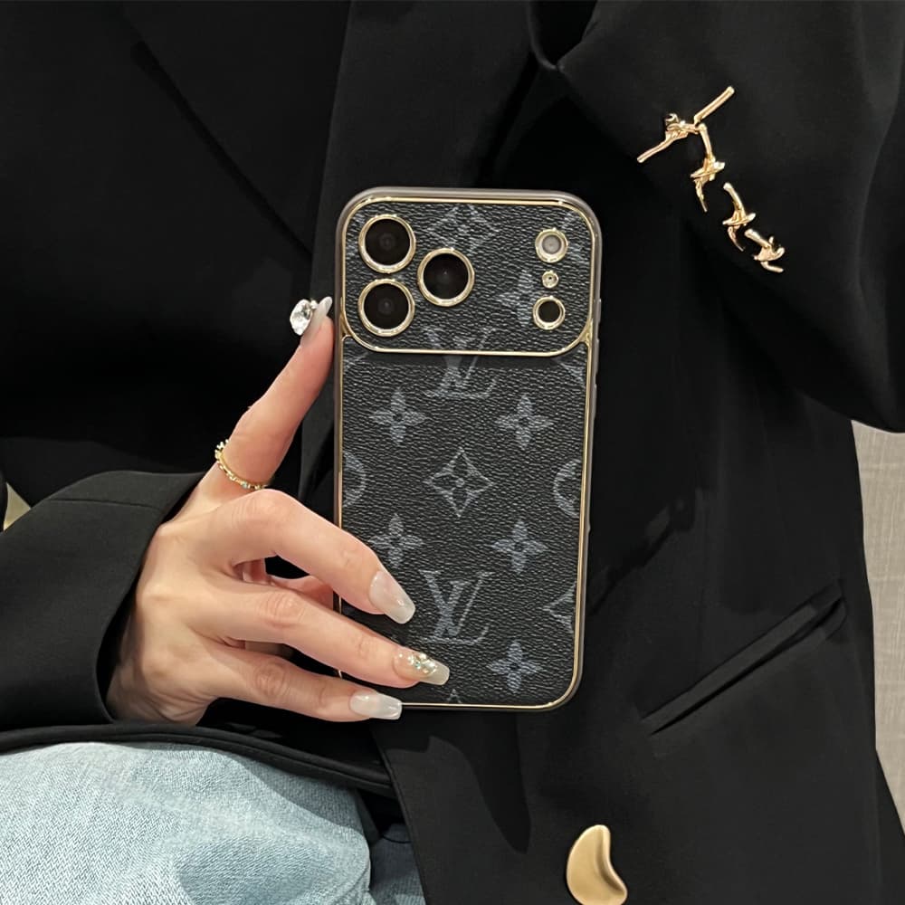 LV & Gucci Soft-Touch TPU Edges iPhone Case with Monogram Pattern