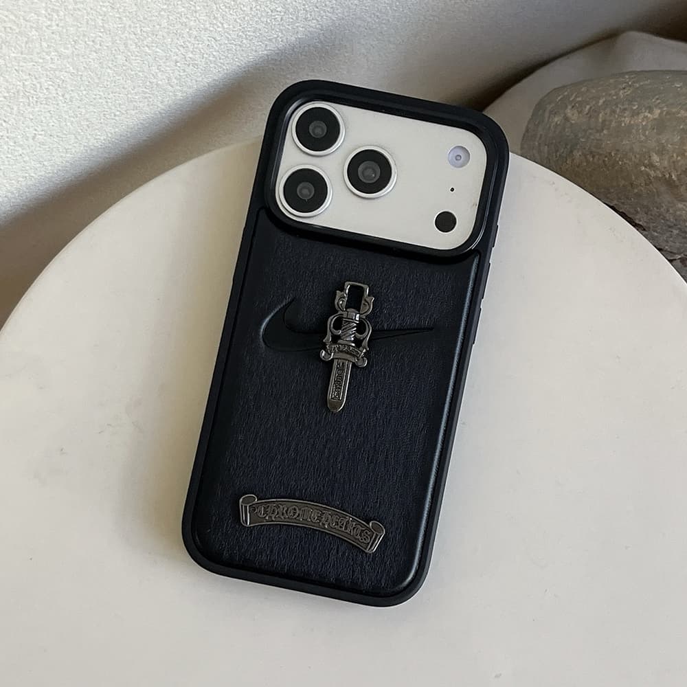 Nike Swoosh & Chrome Hearts Hybrid Street-Gothic Leather iPhone Case