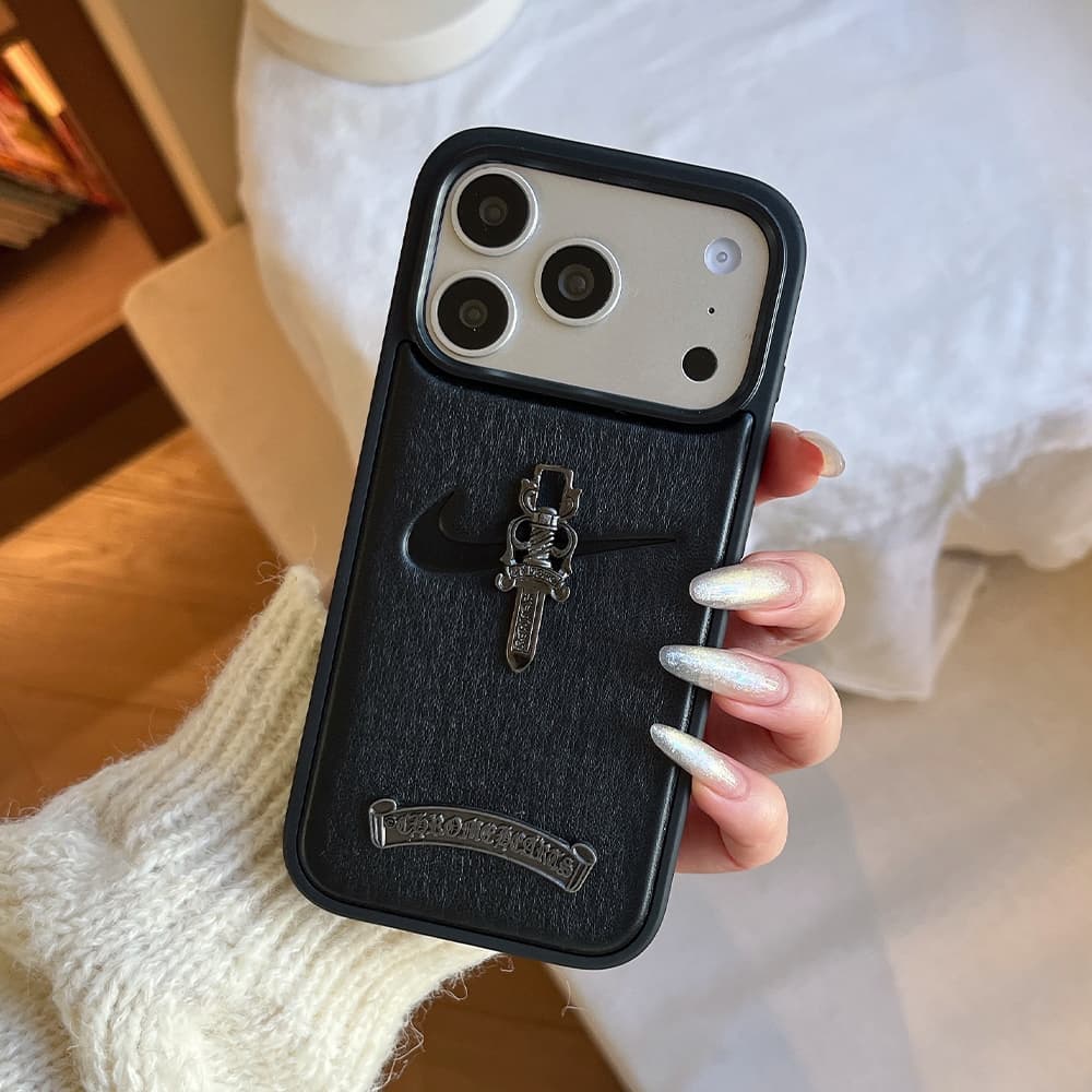 Nike Swoosh & Chrome Hearts Hybrid Street-Gothic Leather iPhone Case